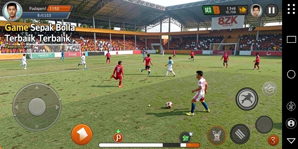 Tampilan gameplay 8ZK dengan aksi sepak bola yang intens.