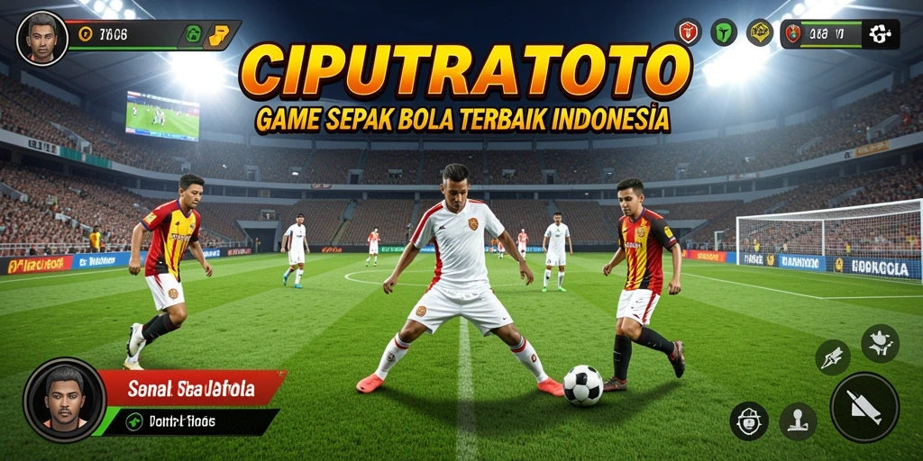 Tampilan gameplay menegangkan dengan aksi sepak bola yang seru.