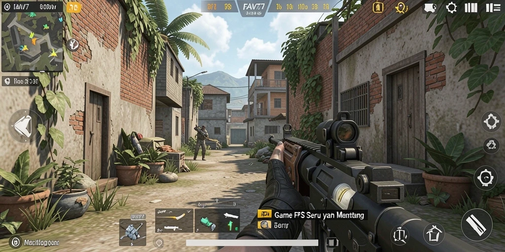 Screenshot utama FAV77 yang menunjukkan aksi gameplay FPS yang mendebarkan.