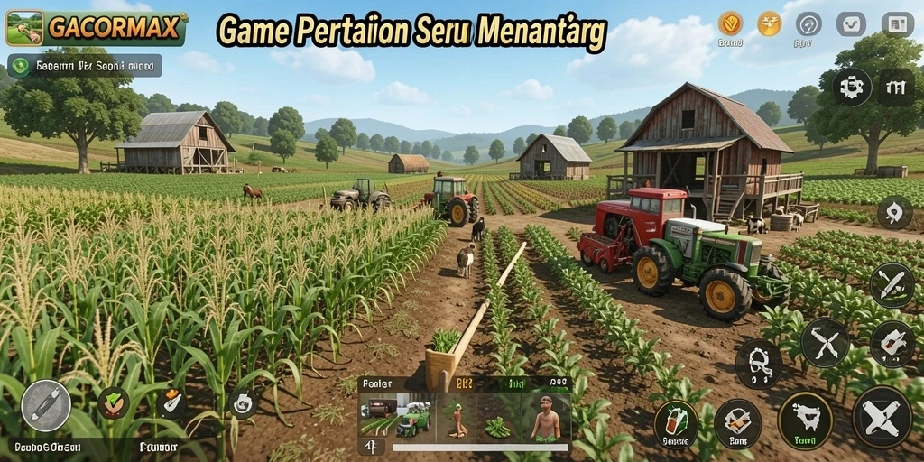 Tampilan gameplay GACORMAX yang menggambarkan aktivitas bertani.