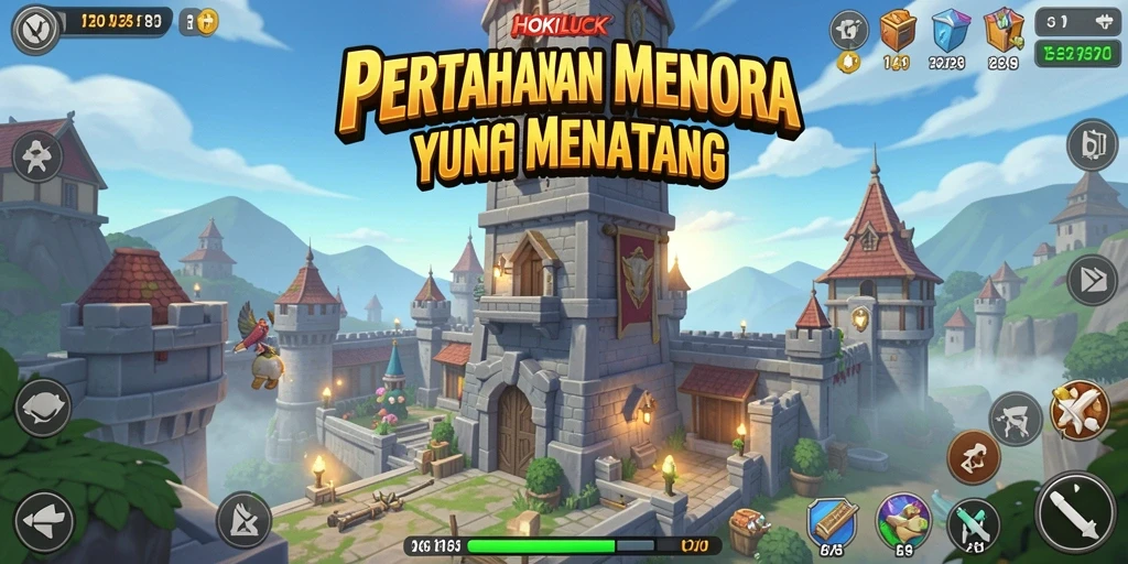 Tampilan gameplay HOKILUCK dengan strategi pertahanan menara yang seru.