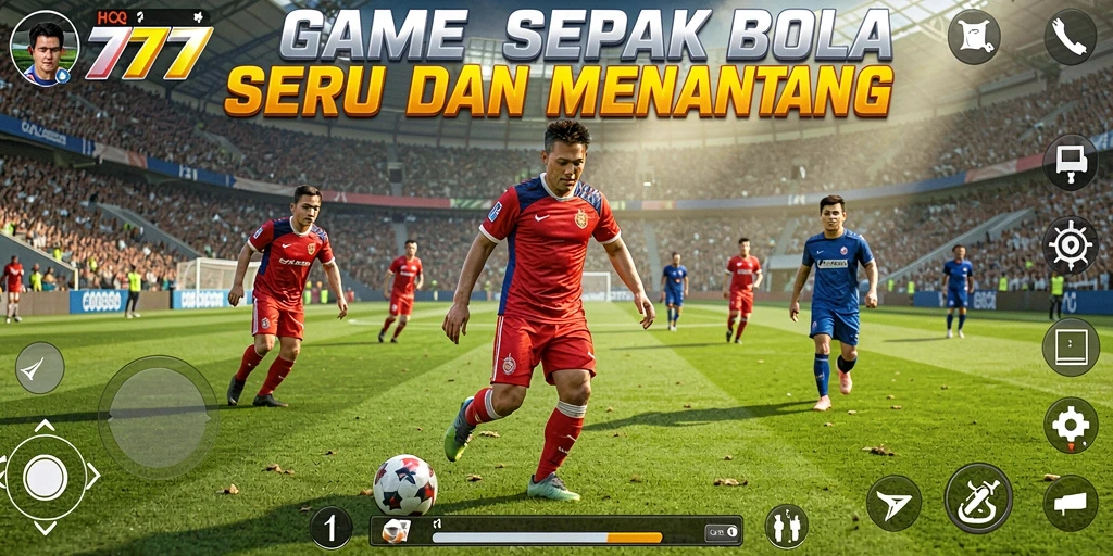 Tampilan gameplay HQ777 yang seru dengan aksi sepak bola intens.