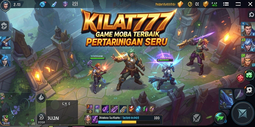 Tampilan gameplay seru di KILAT777, pertarungan epik di arena MOBA.