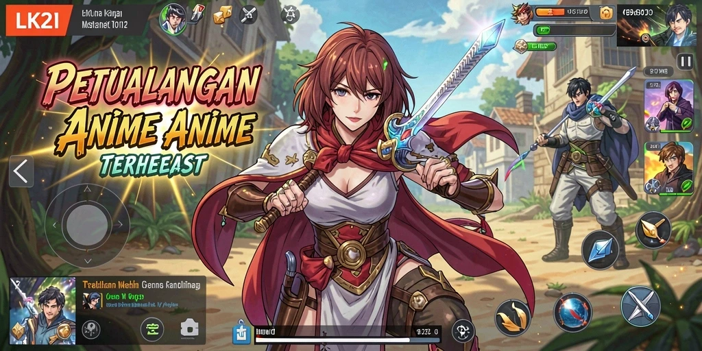Tampilan gameplay menarik dalam aplikasi LK21 dengan berbagai karakter Anime.