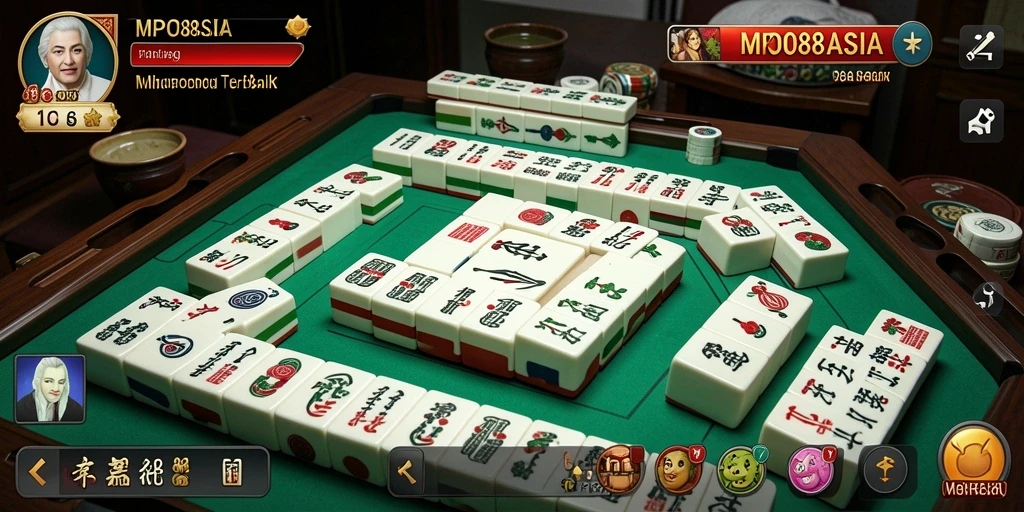 Tampilan gameplay MPO88ASIA dengan berbagai ubin Mahjong.