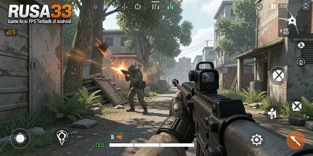 Tangkapan layar gameplay intens dari RUSA33 yang menampilkan aksi menembak yang mendebarkan.