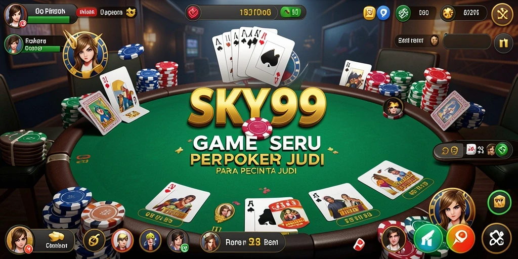 Tampilan gameplay seru di SKY99 saat bermain poker dengan teman.