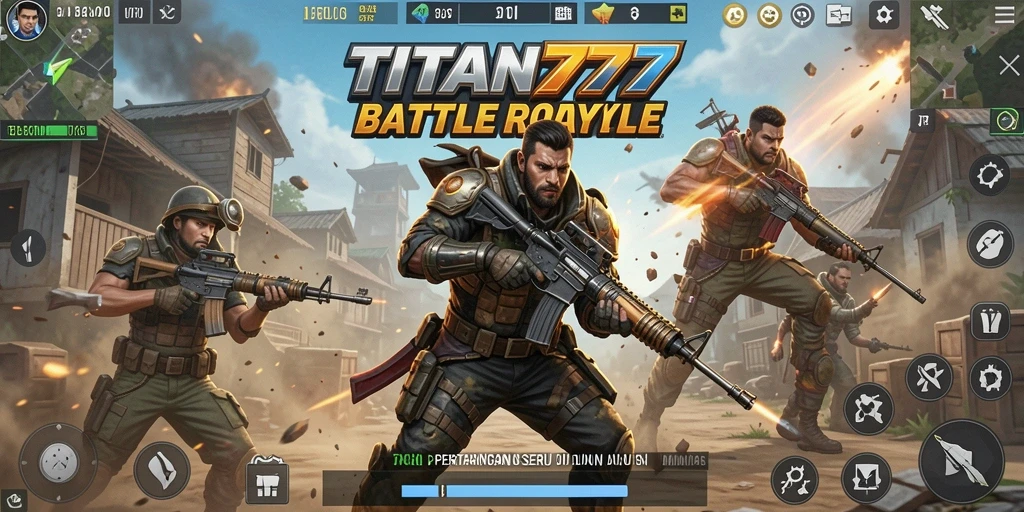Screenshot gameplay TITAN777 menampilkan aksi seru dalam pertarungan Battle Royale.
