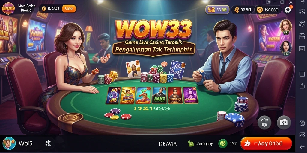 Tampilan game WOW33 yang menampilkan dealer langsung dan suasana kasino nyata.
